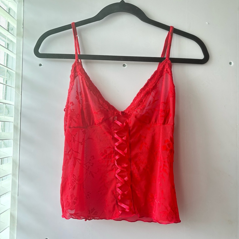 Red Sheer Floral Lace Crop Camisole – Size Medium